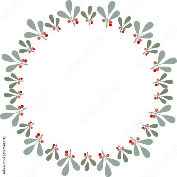 Fototapeta Plant branches with berries frame. Christmas plants empty frame box. Holy tree leaves and berry