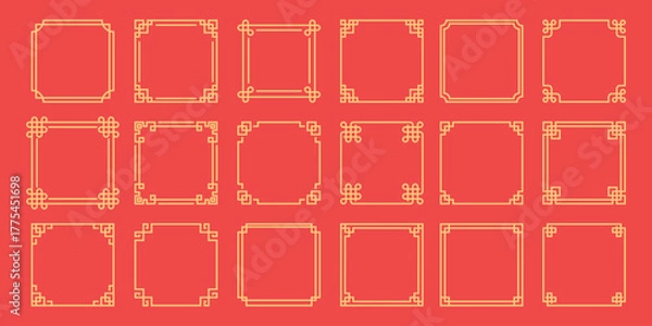 Fototapeta set of red Asian framesand borders, traditional chinese frame