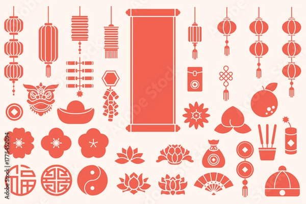 Obraz Set of Chinese decoration object, chinese new year