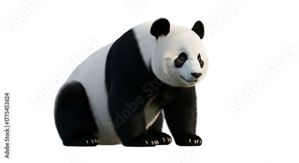Fototapeta Giant Panda Sitting Isolated White Background.