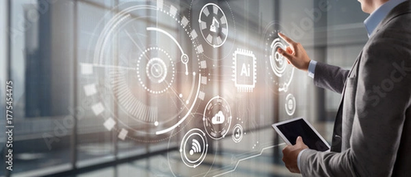 Fototapeta Artificial Intelligence control futuristic data screen. Business Technology