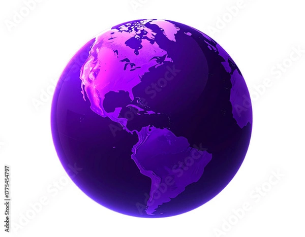 Obraz 3D Purple Globe Illustration with Floating Continents, Futuristic Abstract Style, Isolated on Transparent Background