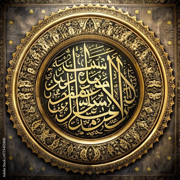 Fototapeta Ornate golden islamic calligraphy in a circular frame