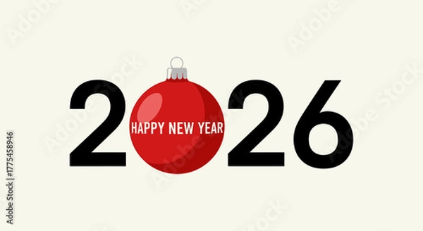 Fototapeta Festive New Year greeting featuring the year 2026 and a red ornament.