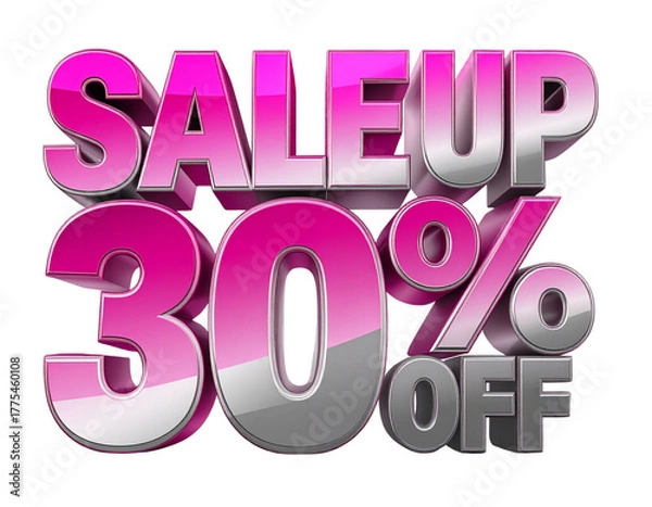 Fototapeta Pink and Silver Abstract “Sale Up to 30% Off” Text, Bold Typography, Isolated on Transparent Background