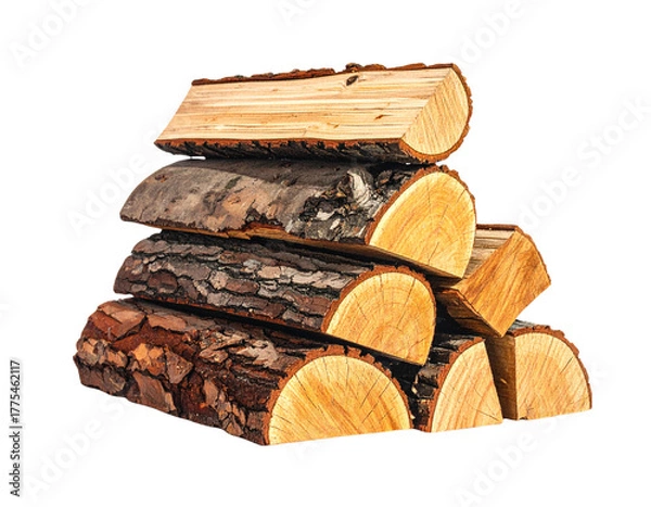 Fototapeta Split Firewood Pieces Arranged in Rustic Stack, Light and Dark Timber Mix, Isolated on Transparent Background