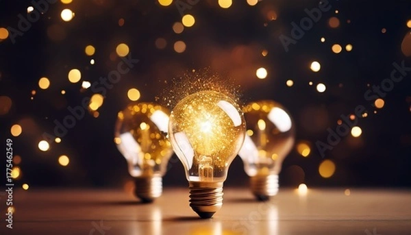 Fototapeta great idea concept idea innovation and inspiration creativity with light bulbs that shine glitter on table new ideas with innovative technology and creativity business education technology