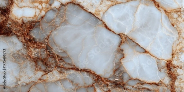 Obraz White stone surface with brown veining, detailed texture