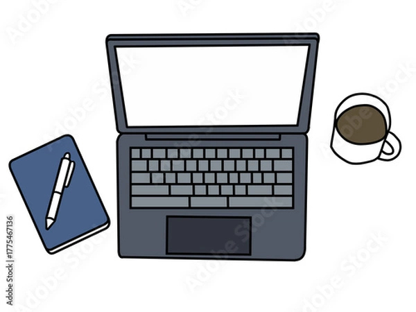 Obraz パソコン作業中（上から構図・小物あり）