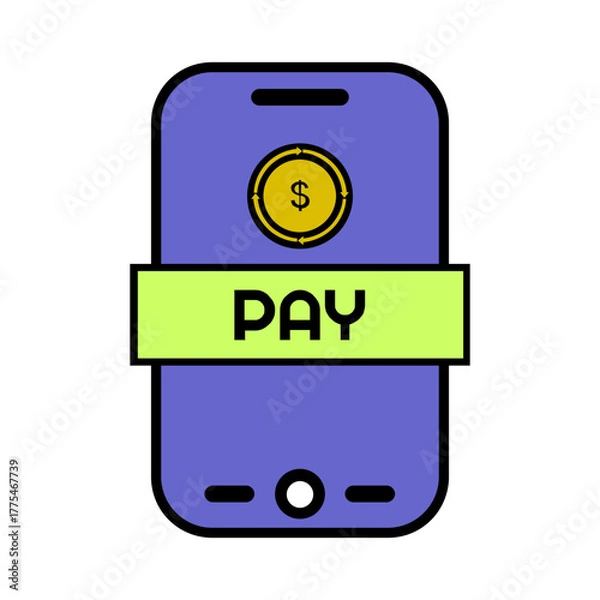 Fototapeta Mobile payment icon with dollar coin on smartphone