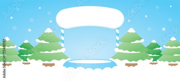 Fototapeta cute winter tree scene with podium display and  signage 3d illustration vector for putting object or product