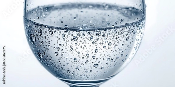 Fototapeta Glass of sparkling water with bubbles in bright light