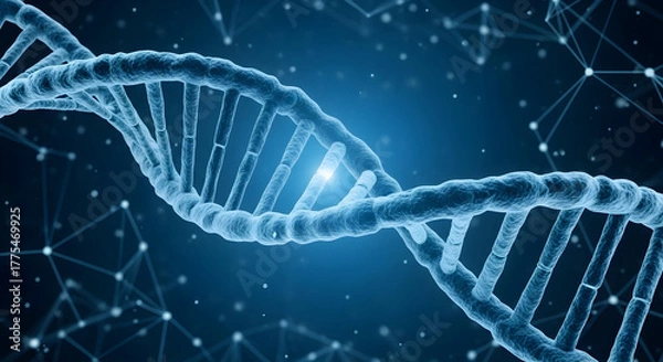 Obraz Innovations in Genetic Research Cutting Edge DNA Sequencing for Personalized Medicine and New BioTech Treatments Blue Background Helix Gene Structure 3D Rendering