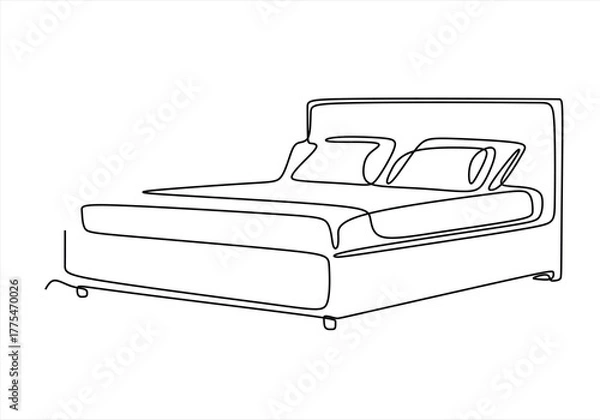 Fototapeta Minimalist One Line Drawing of a Modern Bed. Line Art. line icon-continuous line drawing. Editable stroke. 