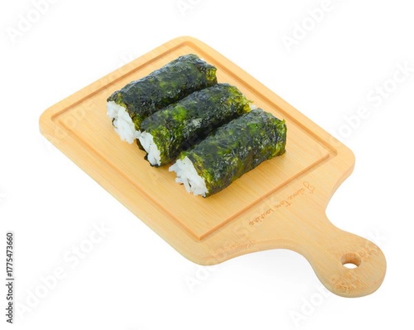 Fototapeta Seaweed wrapped rice isolated on white background.