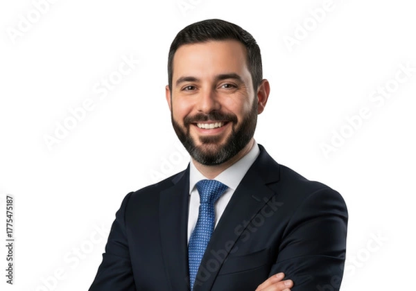 Fototapeta Smiling businessman in suit isolated on transparent background