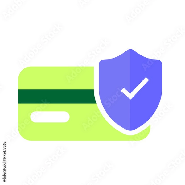 Fototapeta Secure credit card payment with shield and checkmark icon representing financial protection and safe transactions.