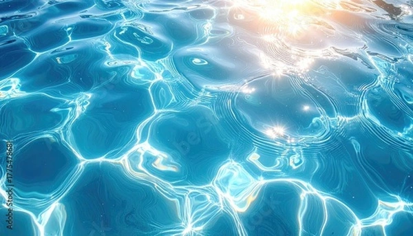 Obraz Close Up Of Rippling Blue Water Surface With Sunlight Reflections Creating Bright Light Patterns And Sparkling Details