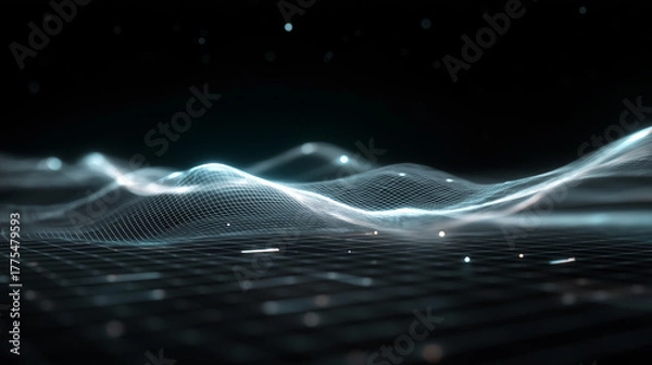 Obraz Digital Waveform: An abstract, luminous digital waveform, its peaks and valleys suggesting data flow or sonic landscapes, against a darkened backdrop.