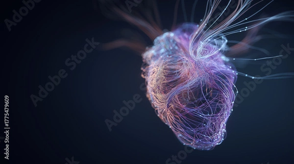 Obraz Abstract Heart: A mesmerizing display of intricate, intertwined threads forms the shape of a heart, rendered in soft, ethereal hues, evoking a sense of wonder and the delicate beauty of life.