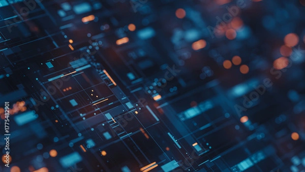 Obraz Technology background abstract science big data analysing neural network artificial intelligence futuristic electronic circuit board 3d rendering.