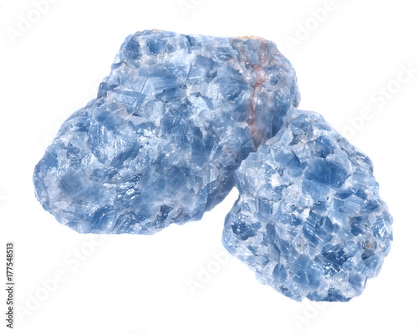 Obraz Raw blue calcite clusters isolated on white background