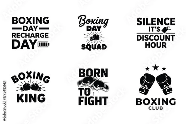 Fototapeta Boxing Quote Bundle with Gloves and Fighter Typography Designs