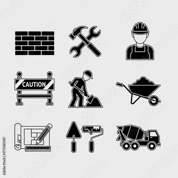 Obraz construction building engineering work site tools equipment icons