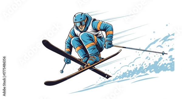 Obraz Professional Skier Performing Downhill Run – Winter Activity Design illustration
