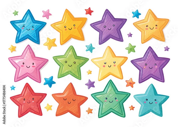 Fototapeta Colorful star multi shapes in a variety of vibrant colors. Perfect for decorations, crafts, or educational projects. 2