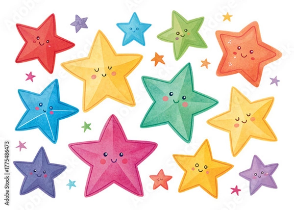 Fototapeta Colorful star multi shapes in a variety of vibrant colors. Perfect for decorations, crafts, or educational projects.