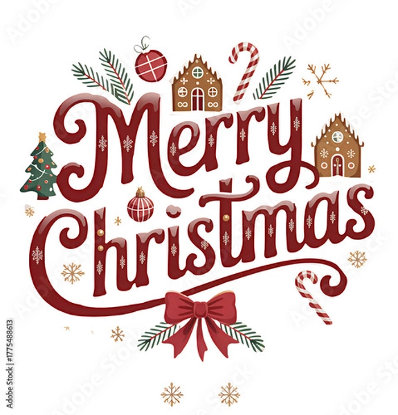 Obraz merry christmas lettering design card tshart design png illustration vector 