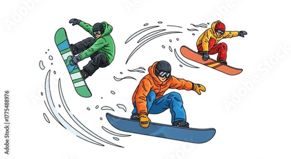 Fototapeta Extreme Snowboarding Action in Mountains – Winter Sport Vector Design