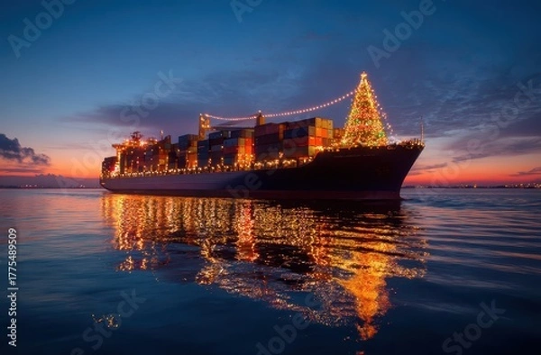 Obraz Festive container ship rings in New Year
