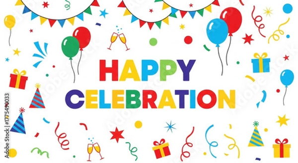 Fototapeta Happy Celebration Background with Balloons and Wrapped Presents