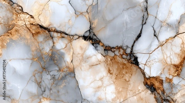 Obraz Luxurious White and Grey Marble Texture with Dramatic Gold and Black Veining