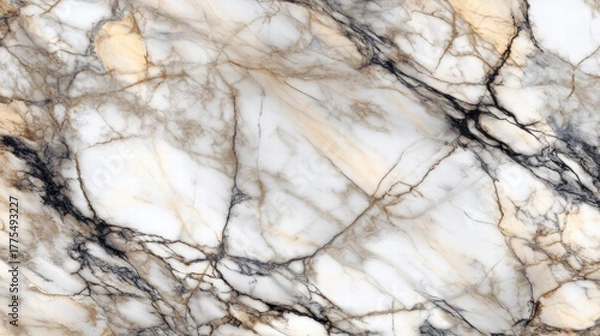 Obraz Luxurious White Calacatta Marble Texture with Dramatic Black and Gold Veining