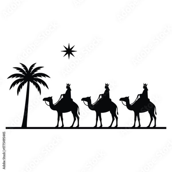 Fototapeta Three Wise Men with Palm Tree Vector Illustration