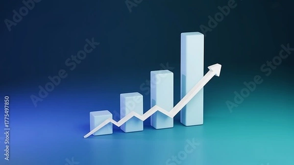 Fototapeta 3d bar chart showing upward trend and growth with arrow