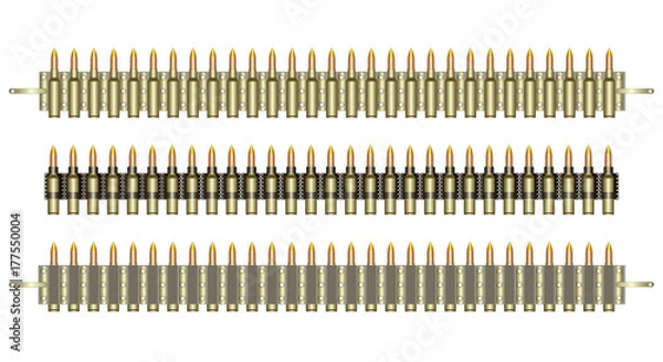 Fototapeta Machine-gun belts, ammo, isolated,  vector