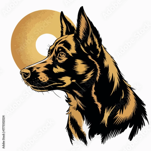 Obraz Black and white German Shepherd dog vector illustration, a cute canine pet portrait on a white background