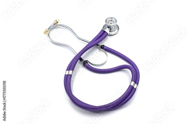 Fototapeta Stethoscope on a white background. Medical diagnostic instrument for auscultation. Phonendoscope.