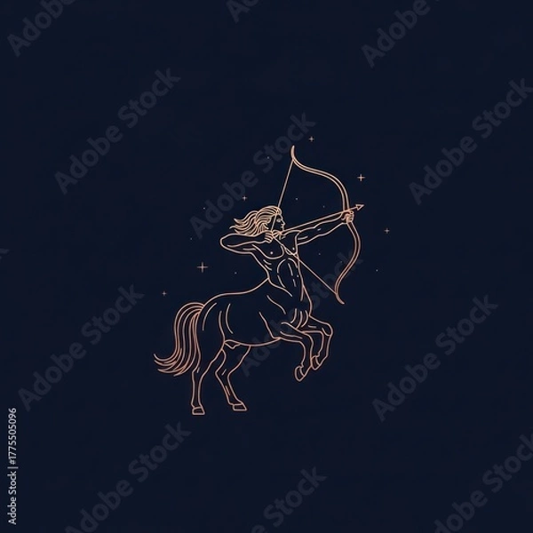 Obraz Stylized illustration of sagittarius archer with bow and arrow on dark background