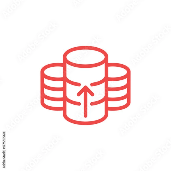 Fototapeta Modern red outline icon illustrating data uploading to a server database system for efficient information transfer applications