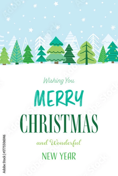 Obraz Hand drawn Christmas greeting card with abstract trees. Vector illustration