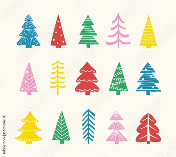 Obraz Cartoon Christmas tree icon collection. Abstract ornaments design. Vector illustration