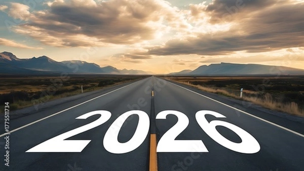 Fototapeta The road ahead shows 2026 year marking the future journey forward
