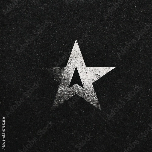 Fototapeta Dark, distressed five-pointed star with arrow cut out, against a grainy textured background