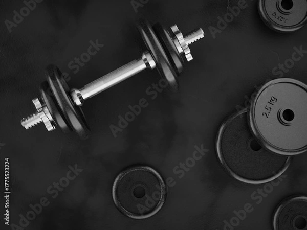Obraz Dumbbell weights on a black