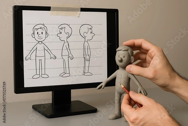 Obraz Character Design Process: Sculpting a Clay Model with Digital Reference